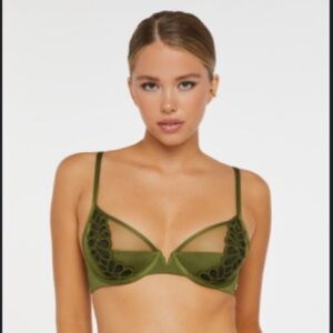 Savage X Fenty Olive Green “Savage Not Sorry” Lace Half Cup Plunge Bra